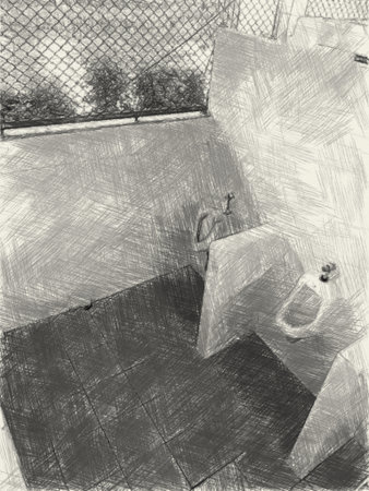 Art drawing black and white of toilet backgroundの写真素材