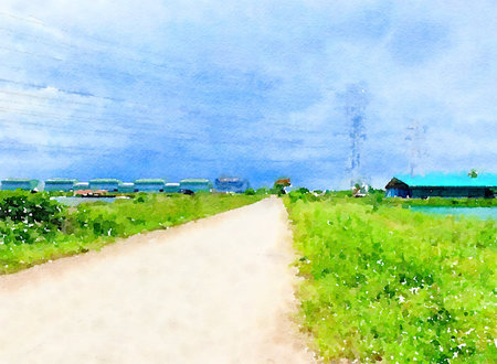 art watercolor of road in country Thailandの写真素材