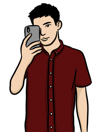 cartoon cute man on white backgroundの写真素材