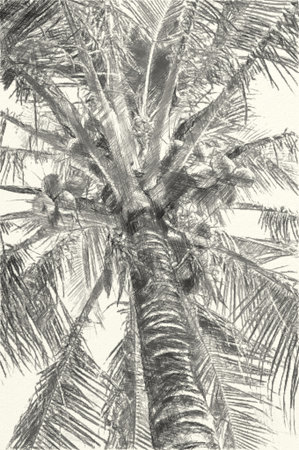 art drawing black and white of coconut treeの写真素材