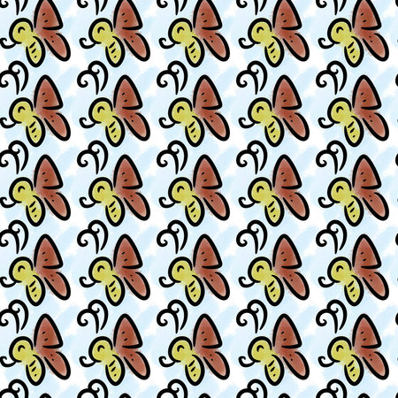 seamless pattern background of cute butterfly cartoonの写真素材