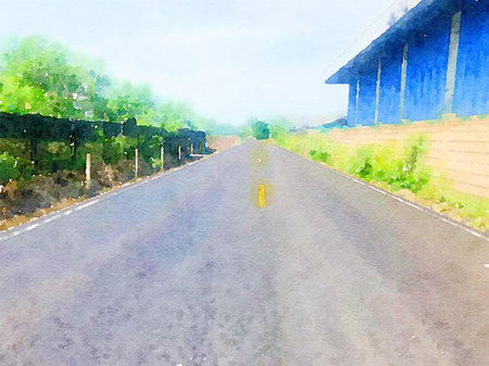 art watercolor of road in country Thailandの写真素材