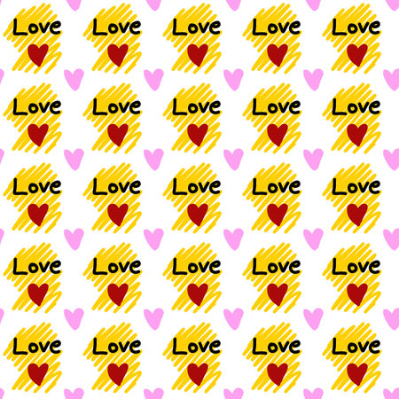 seamless pattern of text love and red heartの写真素材