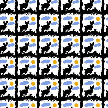 seamless pattern of cute rabbit cartoonの写真素材