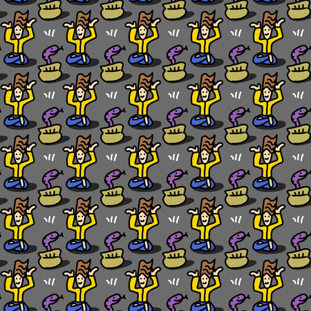 seamless pattern of cute woman cartoonの写真素材