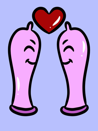 cute condom cartoon on blue backgroundの写真素材