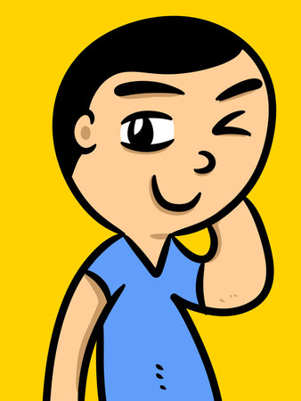 cute man cartoon on yellow backgroundの写真素材