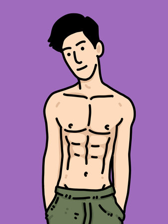 cute man cartoon on purple backgroundの写真素材