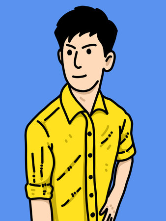 cute man cartoon on blue backgroundの写真素材
