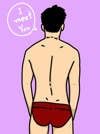 cute man cartoon on purple backgroundの写真素材