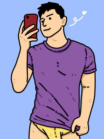 cute man cartoon on blue backgroundの写真素材