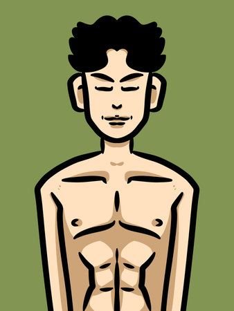 cute man cartoon on green backgroundの写真素材