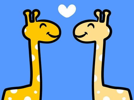 cute giraffe cartoon on blue backgroundの写真素材