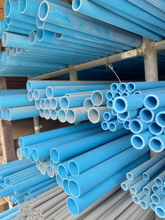 Water or sewer blue pvc pipes stacks