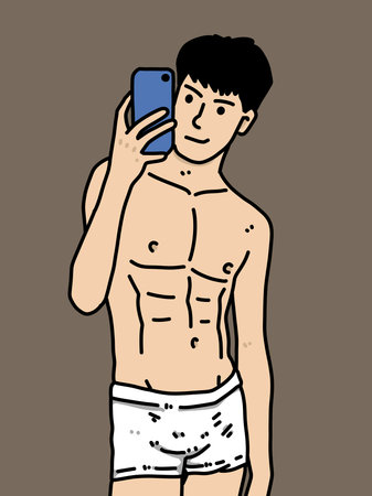 cute man cartoon on brown backgroundの写真素材