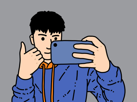 cute man cartoon on gray backgroundの写真素材