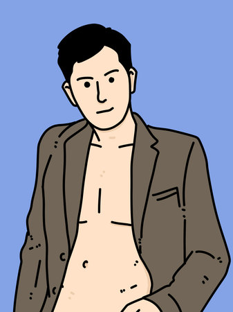 cute man cartoon on blue backgroundの写真素材