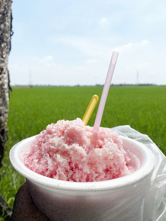 close up sweet ice on handの写真素材