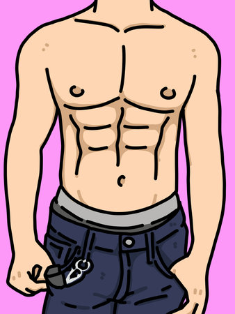 body man cartoon on pink backgroundの写真素材