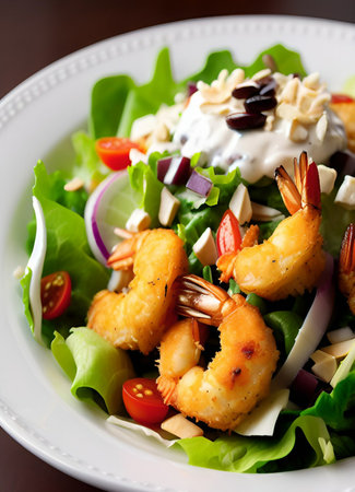 salad with shrimps and vegetablesの写真素材