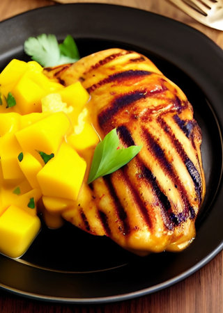 <p>grilled chicken with mango sauce</p>の写真素材
