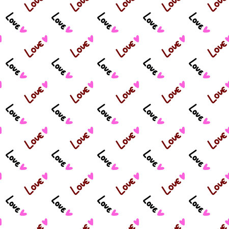 seamless pattern of text love and hearts backgroundの写真素材