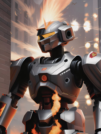 robot monster in the city