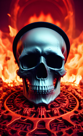 skull with a red flameの素材
