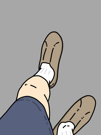 foot of a man cartoon on gray backgroundの写真素材