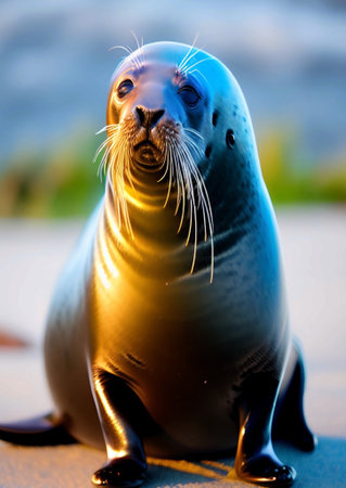 close up of a white sea lionの素材