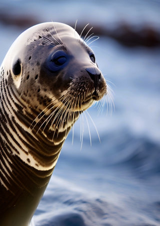 close up of a white sea lionの素材