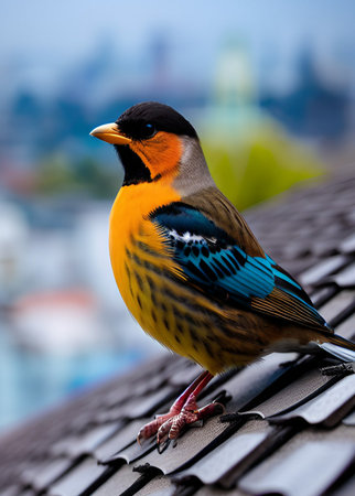 bird on the roof of the riverの素材
