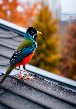 bird on the roof of the riverの素材