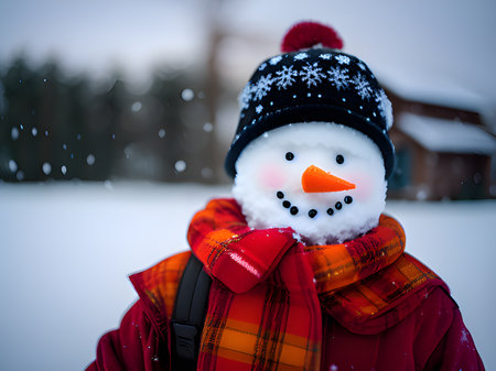 cute snowman in winter gardenの素材
