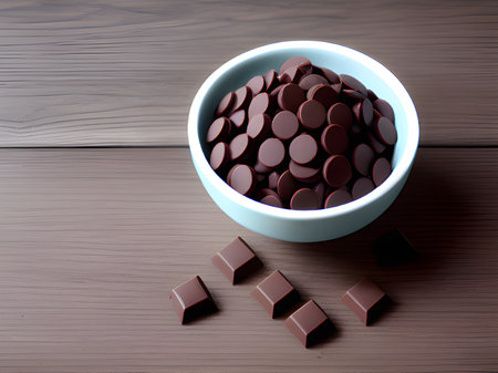 chocolate chips on blue dishの素材