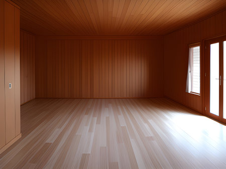 empty room after renovation, wooden walls and floor in new apartmentの素材
