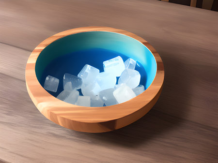 close up ice on wooden dishの素材