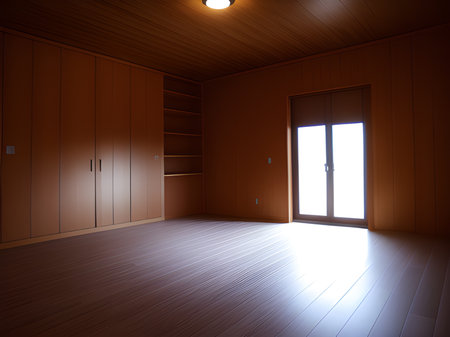 empty room after renovation, wooden walls and floor in new apartmentの素材