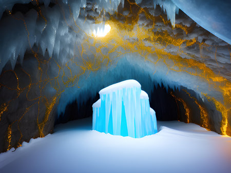 blue ice cave and gold backgroundの素材