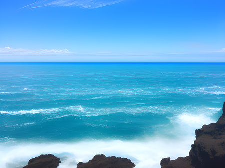 beautiful seascape with sea and blue skyの素材