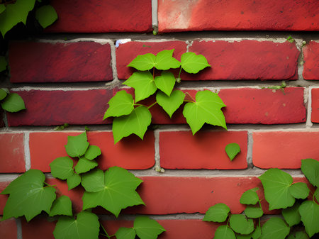 old brick wall with ivy leavesの素材