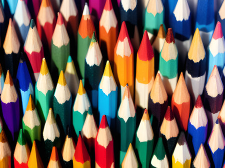 close up of a group of colored pencilsの素材