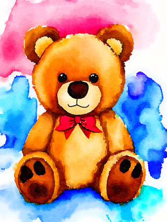 watercolor illustration of a cute teddy bear, watercolor styleの素材