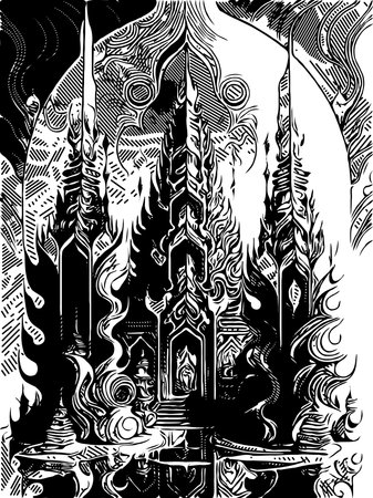 black and white of castle in the forestの写真素材