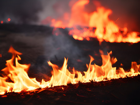 fire flames in a dark background.の素材