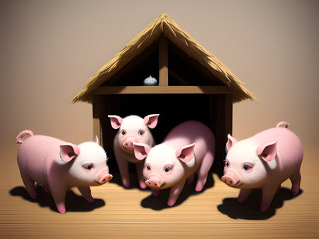 cute little pig in the dry straw hutの素材