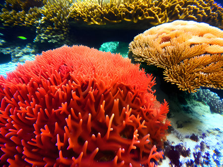 colorful coral reef in egypt with sea water. abstract background.の素材