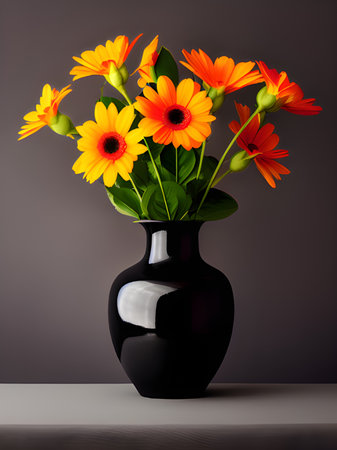 beautiful gerbera flowers on a dark backgroundの素材