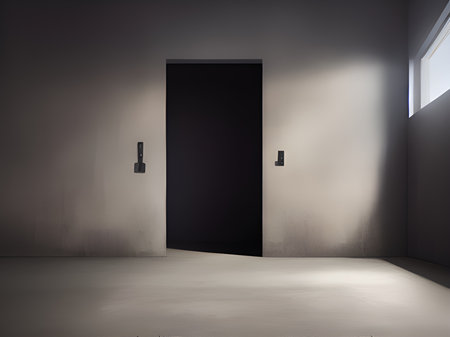 empty room with a window and a dark concrete floor. 3d renderingの素材