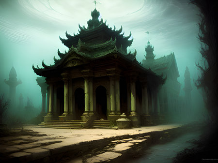 abandoned temple in underwater worldの素材